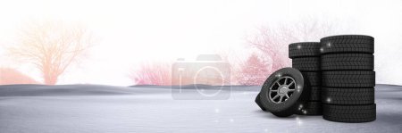 Photo for Tyres in Winter snow landscape - Royalty Free Image