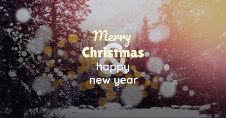 Téléchargez les photos : Joyeux Noël et heureux nouveau texte de l'année sur fond de neige, bokeh - en image libre de droit