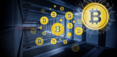 Téléchargez les photos : Image composite du symbole de Bitcoin crypto-monnaie numérique - en image libre de droit