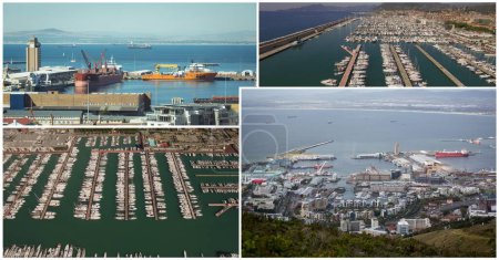 Téléchargez les photos : Collage port et navires - en image libre de droit