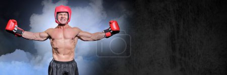Photo for Boxer man with fog celebrating win like a champion - Royalty Free Image