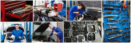 Photo for Car repair collage with mechanicals - Royalty Free Image
