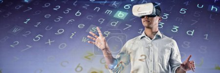 Photo for Composite image of man using virtual reality headset - Royalty Free Image