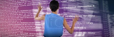 Téléchargez les photos : Image composite de femme d'affaires dans l'interface tactile de vêtements sans manches - en image libre de droit