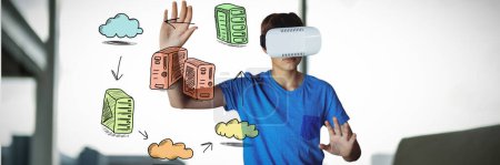 Photo for Composite image of boy using virtual reality simulator - Royalty Free Image