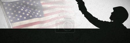 Photo for Composite image of pole with waving flag of america - Royalty Free Image