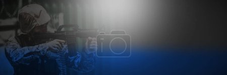 Photo for Military soldier aiming with rifle - Royalty Free Image