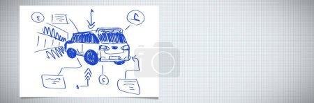 Téléchargez les photos : Croquis de dessin à la main van voiture - en image libre de droit