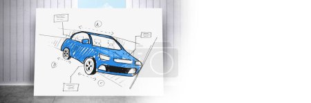 Téléchargez les photos : Croquis du dessin à la main de la voiture - en image libre de droit