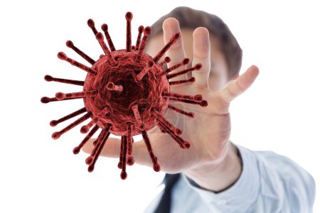 Photo for Composite image of  man holding flu virus - Royalty Free Image