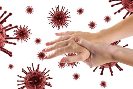 Photo for Hands surrounded by virus - Royalty Free Image