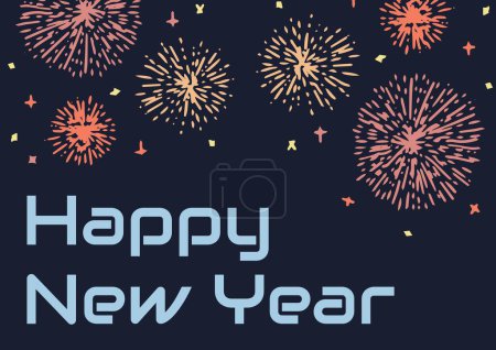 Photo for Happy New Year Illustrated firework and blue text, colorful illustration - Royalty Free Image