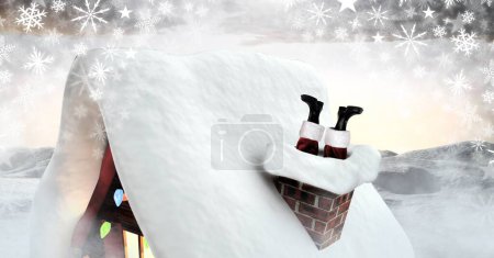 Téléchargez les photos : Père Noël coincé dans la cheminée en hiver neige - en image libre de droit