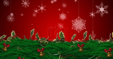 Foto de Corona de Navidad con copos de nieve, hermosa tarjeta de Navidad festiva - Imagen libre de derechos