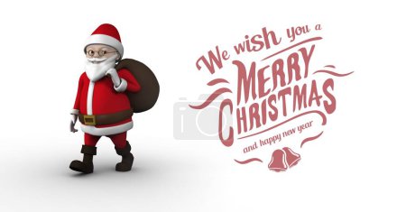 Foto de Feliz Navidad y Año Nuevo texto con Santa celebración saco - Imagen libre de derechos