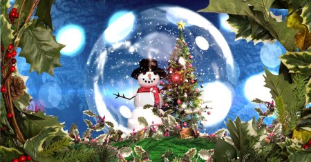 Photo for Snow globe with snowman and Christmas holly - Royalty Free Image