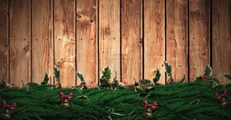 Photo for Christmas wreath and bells with wood - Royalty Free Image