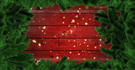 Photo for Red wood and stars with Christmas tree border - Royalty Free Image