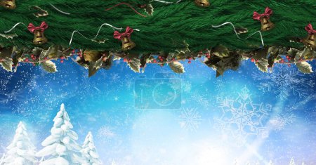 Photo for Christmas wreath and bells with wood - Royalty Free Image