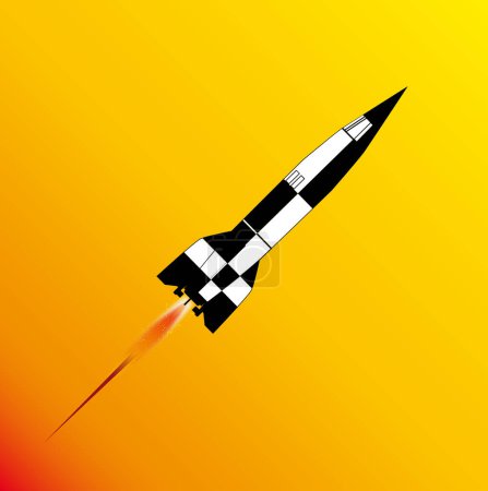 Téléchargez les photos : Lancement de fusée V2, illustration colorée - en image libre de droit