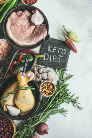 Photo for Close-up shot of fresh organic keto diet food on tabletop for background - Royalty Free Image