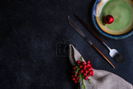 Photo for Holiday table setting on background - Royalty Free Image