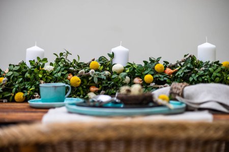 Photo for Beautiful Easter table setting, close up view - Royalty Free Image