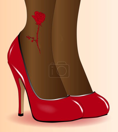 Photo for Red Tattoo on woman leg, colorful illustration - Royalty Free Image