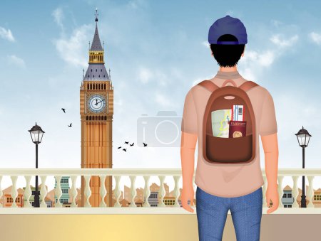 Téléchargez les photos : Voyageur à Londres, illustration colorée - en image libre de droit