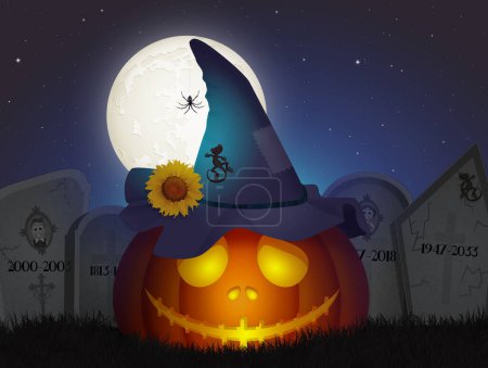Foto de Calabaza de Halloween en el cementerio - Imagen libre de derechos