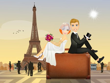 Foto de Novia y novio en París, imagen colorida - Imagen libre de derechos
