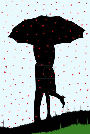 Photo for Illustration of couple of people kissing under  Raining Hearts - Royalty Free Image