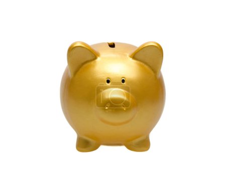 Photo for Golden piggy bank on white background - Royalty Free Image