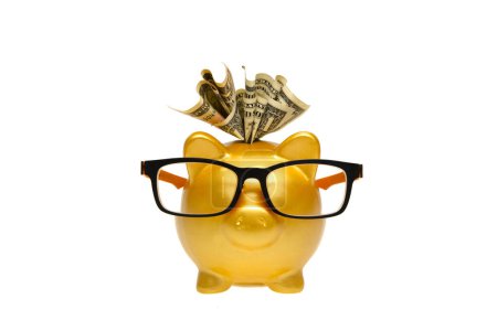 Photo for Golden Piggy Bank on white background - Royalty Free Image