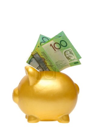 Photo for Golden piggy bank on white background - Royalty Free Image