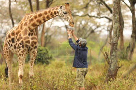 Foto de Hombre alimentación jirafa en la recreación - Imagen libre de derechos