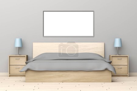 Photo for Bedroom with wooden furniture, 3d illustration - Royalty Free Image