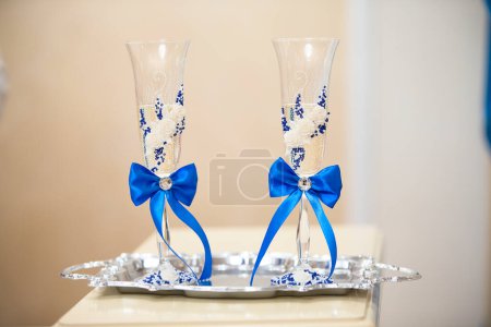 Photo for Champagne glasses are beautifully decorated. Two beautiful glasses. - Royalty Free Image