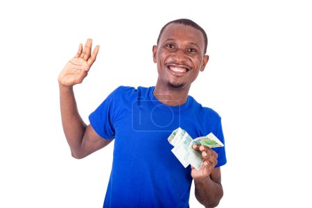 Foto de Primer plano de un joven con billetes, feliz. - Imagen libre de derechos