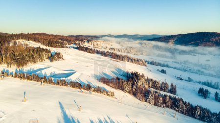 Photo for Aerial Panoramic View Over Valley in Winter Season - Royalty Free Image