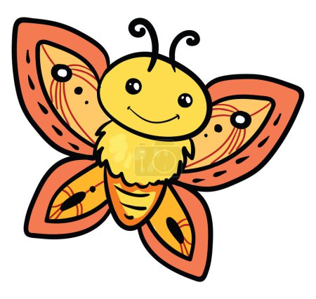 Téléchargez les photos : Papillon jaune heureux, illustration, vecteur sur fond blanc - en image libre de droit