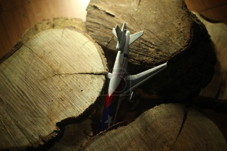 Téléchargez les photos : Un gros plan d'un jouet d'avion dans le fond en bois - en image libre de droit