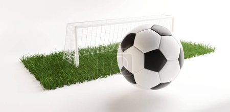 Foto de Bola de campo de fútbol de teléfono móvil y meta 3d-ilustración - Imagen libre de derechos