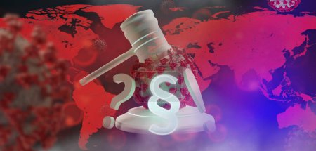 Photo for "judge gavel and paragraphs and Coronavirus and red world map - Royalty Free Image