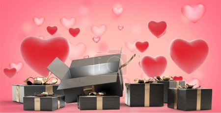 Téléchargez les photos : Plan rapproché du coffret cadeau décoré pour fond festif, concept de Saint Valentin - en image libre de droit