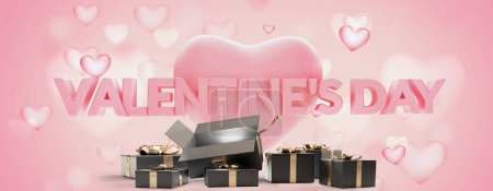 Téléchargez les photos : Saint-Valentin lettres audacieuses paquets cadeaux or design noir - en image libre de droit
