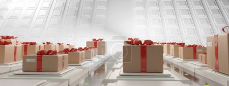 Photo for Package Center for shipping festive gift box with bow 3d-illustration - Royalty Free Image