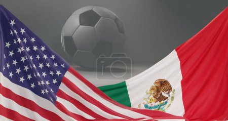 Foto de Bandera de Estados Unidos México y pelota de fútbol 3d-ilustración - Imagen libre de derechos