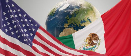 Téléchargez les photos : Drapeau mondial og Etats-Unis et Mexique Illustration 3D - en image libre de droit