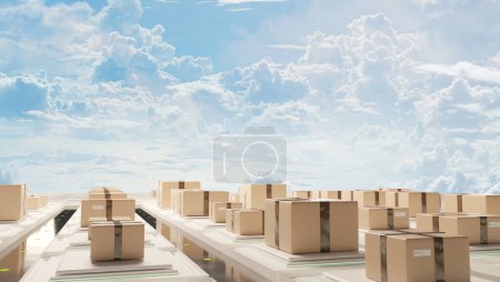 Photo for Transport logistic packages and cloudy sky 3d-illustration - Royalty Free Image